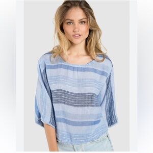 Cloth and Stone Anthropologie Textured Stripe Pull Over Top Blue Sz small